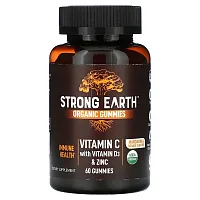 YumV&#x27;s, Strong Earth Organic Gummies, Vitamin C with Vitamin D3 &amp; Zinc, Mandarin &amp; Orange, 60 Gummies