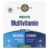 KAL, Men&#x27;s Multivitamin, Morning &amp; Evening, 2 Pack, 60 Tablets Each