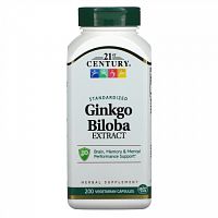 21st Century, Экстракт Ginkgo biloba, стандартизированный, 200 вегетарианских капсул