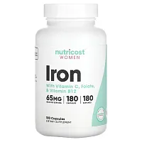 Nutricost, Women, Iron, With Vitamin C, Folate, &amp; Vitamin B12, 180 Capsules