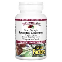 Natural Factors, ResveratrolRich, Super Strength, Resveratrol Concentrate, 60 Vegetarian Capsules