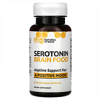 Natural Stacks, Serotonin Brain Food, добавка с серотонином для здоровья мозга, 60 веганских капсул