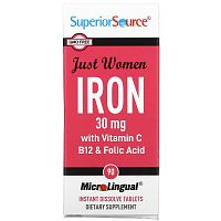 Superior Source, Just Women, Iron with Vitamin C, B12 & Folic Acid, 15 mg, 90 MicroLingual Instant Dissolve Tablets