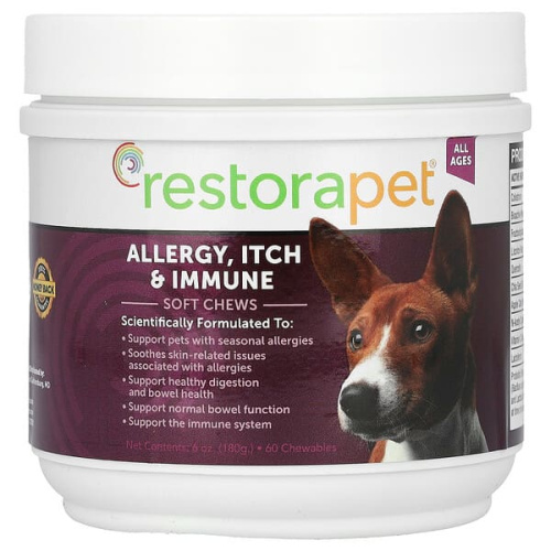 RestoraPet, Allergy, Itch &amp; Immune Soft Chews, For Dogs, All Ages, 60 Chewables, 6 oz (180 g)