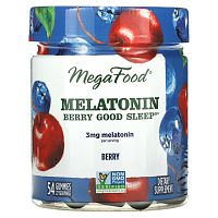 MegaFood, мелатонин, ягоды, для хорошего сна, ягоды, 3 мг, 54 жевательные таблетки (1,5 мг в 1 жевательной таблетке)