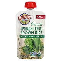 Earth&#x27;s Best, Organic Veggie &amp; Protein Puree, 6+ Months, Spinach Lentil Brown Rice, 3.5 oz (99 g)