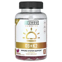 Zhou Nutrition, D3 + K2 Gummies, Strawberry, 60 Gummies