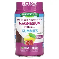 Nature&#x27;s Truth, Enhanced Absorption Magnesium, Natural Lemon Raspberry, 200 mg, 60 Vegan Gummies (67 mg per Gummy)