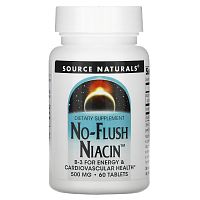 Source Naturals, ниацин, не вызывает приливов крови, 500 мг, 60 таблеток