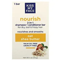 Kiss My Face, Nourish 2-in-1 Shampoo + Conditioner Bar, For Dry, Dull &amp; Frizzy Hair, Oat &amp; Shea Butter, 1 Bar, 4 oz (113 g)