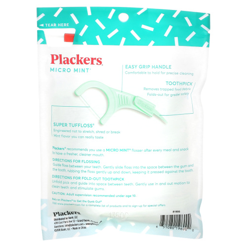 Plackers, Micro Mint, зубочистки с нитью, мята, 90 шт. фото 2