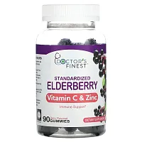 Doctor&#x27;s Finest, Standardized Elderberry, Vitamin C &amp; Zinc, Berry, 90 Gummies