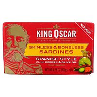 King Oscar, Сардины без кожи и без костей, перец чили и оливковое масло в испанском стиле, 120 г (4,23 унции)