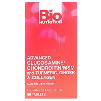 Bio Nutrition, Advanced Glucosamine/Chondroitin/MSM and Turmeric, Ginger &amp; Collagen, 90 Tablets