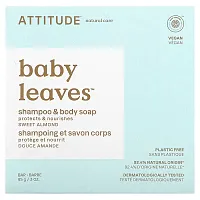 ATTITUDE, Baby Leaves, Shampoo &amp; Body Bar Soap, Sweet Almond, 3 oz (85 g)