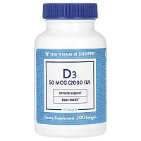 The Vitamin Shoppe, D3, 50 mcg (2000 IU), 200 Softgels