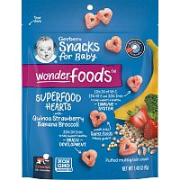 Gerber, Wonderfoods, Snacks for Baby, воздушные закуски из нескольких злаков, суперфуды в форме сердца, киноа, клубника, банан, брокколи, от 10 месяцев, 42 г (1,48 унции)