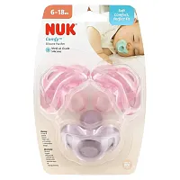 NUK, Silicone Pacifier, Comfy, 6-18 Months, Pink &amp; Purple, 3 Pack