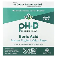 pH-D Feminine Health, Boric Acid, Instant Vaginal Odor Rinse, 2 Bottles &amp; 2 Nozzles , 6 fl oz (177.44 ml)