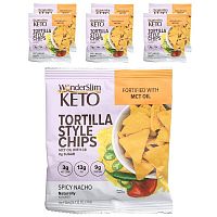 WonderSlim, Keto, Tortilla Style Chips, Spicy Nacho, 6 Pack, 1.13 oz (32 g) Each