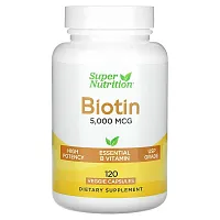 Super Nutrition, Biotin, 5,000 mcg, 120 Veggie Capsules