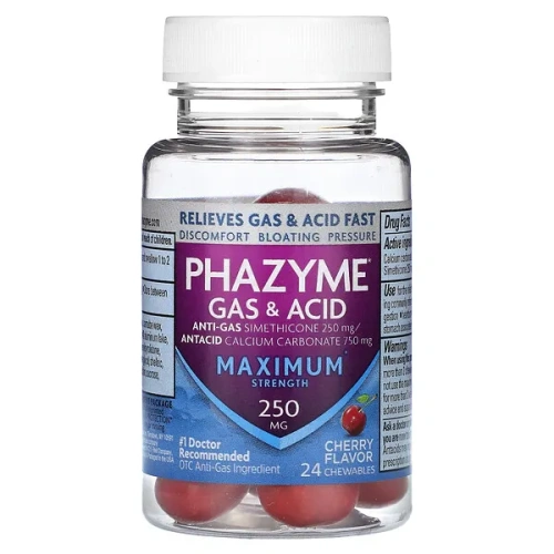 Phazyme, Gas &amp; Acid, Maximum Strength, Cherry, 24 Chewables