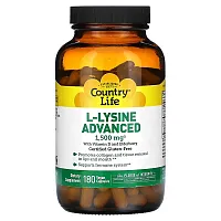 Country Life, L-Lysine, Advanced, 1,500 mg, 180 Vegan Capsules (500 mg per Capsule)