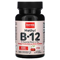 Jarrow Formulas, метил B-12, вишневый вкус, 500 мкг, 100 жевательных леденцов