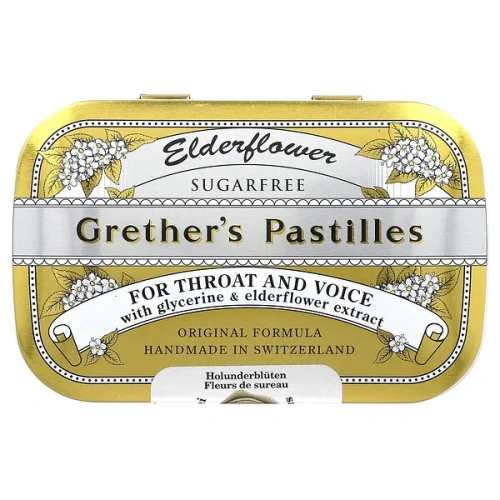 Grether&#x27;s Pastilles, For Throat and Voice, Sugar Free, Elderflower, 24 Lozenges, 2 1/8 oz (60 g)