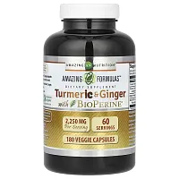 Amazing Nutrition, Turmeric &amp; Ginger with BioPerine, 2,250 mg , 180 Veggie Capsules (750 mg per Capsule)