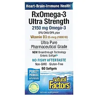 Natural Factors, RxOmega-3 Ultra Strength with Vitamin D3, 60 Softgels