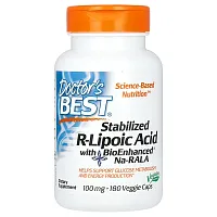 Doctor&#x27;s Best, Stabilized R-Lipoic Acid with BioEnhanced Na-RALA, 100 mg, 180 Veggie Caps