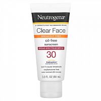 Neutrogena, Clear Face, безмасляное солнцезащитное средство, широкого спектра действия, SPF 30, без отдушек, 88 мл (3 жидк. Унции)