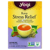 Yogi Tea, Kava Stress Relief (Кава антистресс), без кофеина, 16 чайных пакетиков, 36 г (1,27 унции)