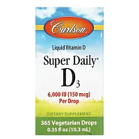 Carlson, Super Daily D3, 150 mcg (6,000 IU), 0.35 fl oz (10.3 ml)