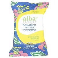 Alba Botanica, Hawaiian 3-in-1 Clean Towelettes, Pineapple Enzyme, 25 Wet Towelettes