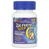 21st Century, Zoo Friends Sleep, Children&#x27;s Chewable Melatonin, Ages 4+, Raspberry, 60 Chewable Tablets