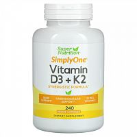 Super Nutrition, витамины D3 и К2, 240 растительных капсул