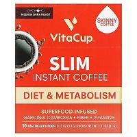 VitaCup, Растворимый кофе Slim, средней темной обжарки, 10 палочек для еды, по 3,7 г (0,13 унции) каждый