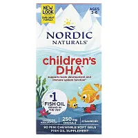 Nordic Naturals, Children&#x27;s DHA, Ages 3-6, Strawberry, 90 Mini Chewable Soft Gels