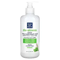 Kiss My Face, De-Stress, 2-in-1 Body Wash &amp; Bath Soak, Peppermint + Clary Sage, 16 fl oz (473 ml)