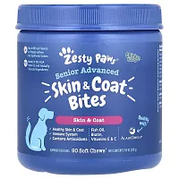 Zesty Paws, Senior Advanced, Skin &amp; Coat Bites, For Dogs, Chicken, 90 Soft Chews, 11.1 oz (315 g)