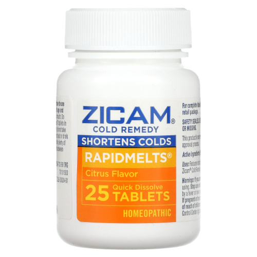 Zicam, Cold Remedy, RapidMelts, цитрус, 25 быстрорастворимых таблеток фото 3