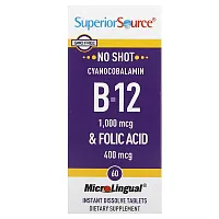 Superior Source, Cyanocobalamin B-12  &amp; Folic Acid, 60 MicroLingual Instant Dissolve Tablets