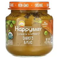 Happy Family Organics, Happy Baby, 6+ Months, Carrots &amp; Peas, 4 oz (113 g)