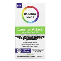 Rainbow Light, Counter Attack, ночная смесь для напитков с бузиной, витамином C, цинком и мелатонином, бузина и цитрус, 10 пакетиков по 3,7 г (0,1 унции)