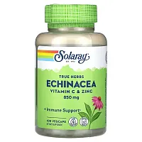 Solaray, True Herbs, Echinacea, Vitamin C &amp; Zinc, 850 mg, 100 VegCaps (425 mg per Capsule)