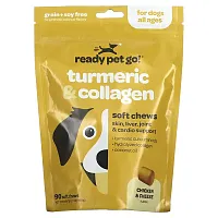 Ready Pet Go, Turmeric &amp; Collagen, For Dogs, All Ages, Chicken &amp; Cheese, 90 Soft Chews, 12.7 oz (360 g)