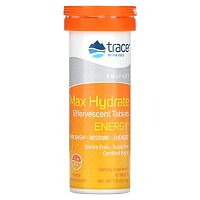 Trace Minerals ®, Max Hydrate Energy, шипучие таблетки, апельсин, 44 г (1,55 унции)