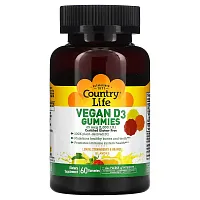 Country Life, Vegan D3 Gummies, Lemon, Strawberry &amp; Orange Flavors, 25 mcg (1,000 IU), 60 Gummies